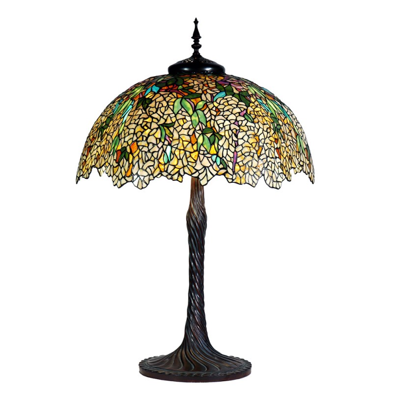 clayre & eef 5LL-6348 Tiffany Tafellamp Ø 56x83 cm Geel Glas Tiffany Bureaulamp