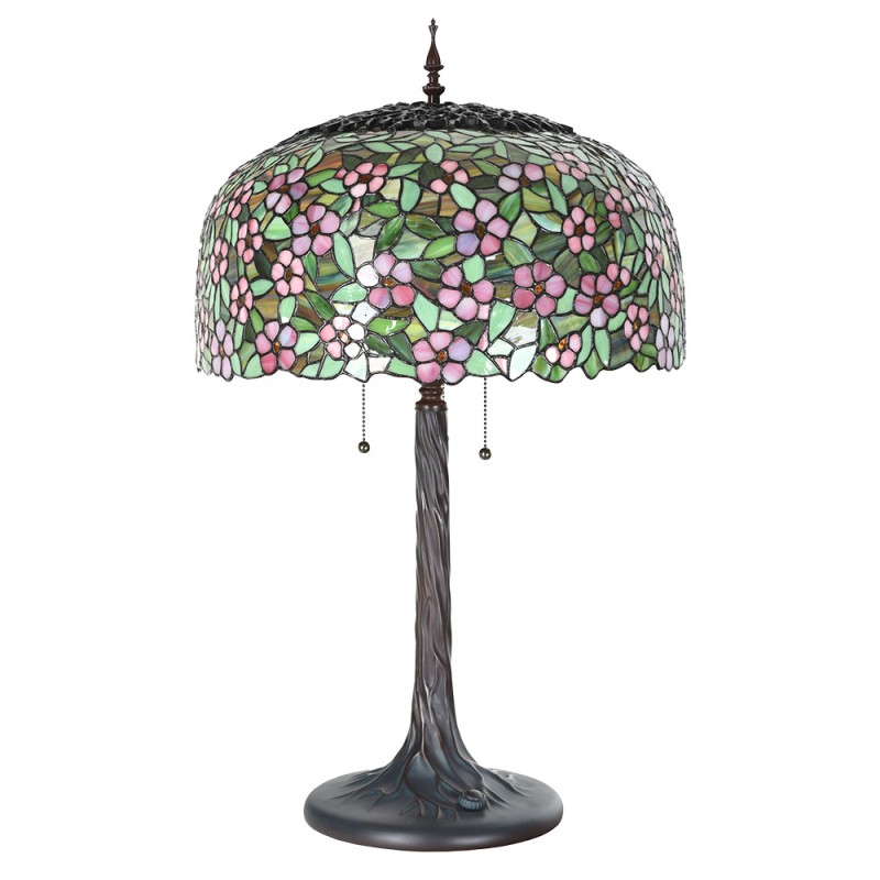 Clayre & Eef 5LL-6349 Tiffany Tafellamp Ø 46x72 Cm Groen Roze Glas Tiffany Bureaulamp