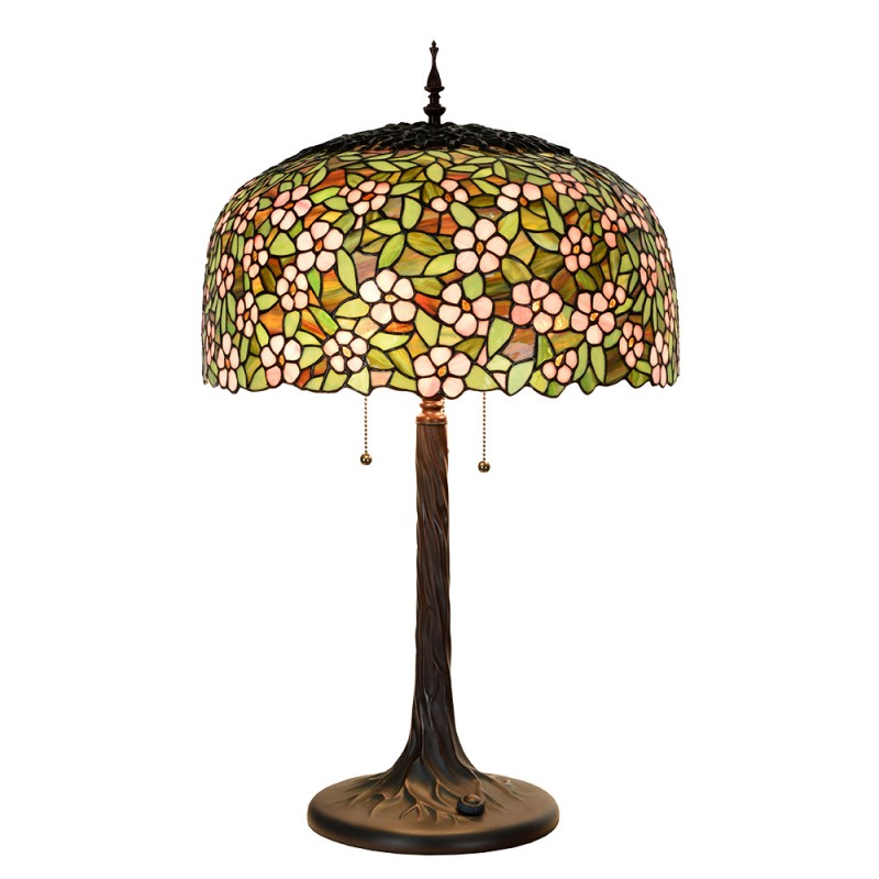 clayre & eef 5LL-6349 Tiffany Tafellamp Ø 46x72 cm Groen Roze Glas Tiffany Bureaulamp