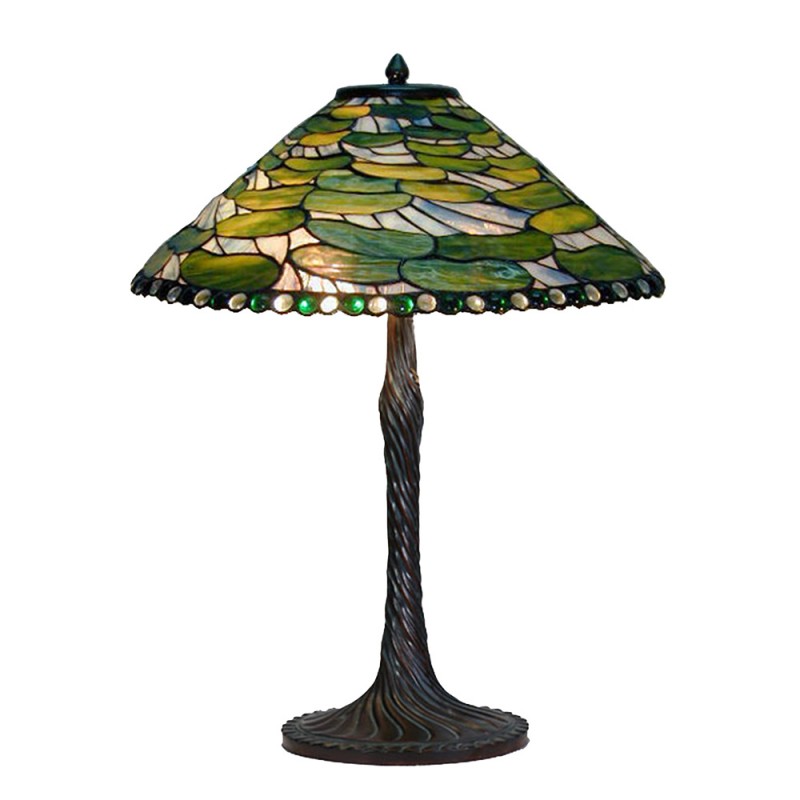 clayre & eef 5LL-6352 Tiffany Tafellamp Ø 51x75 cm Groen Glas Tiffany Bureaulamp