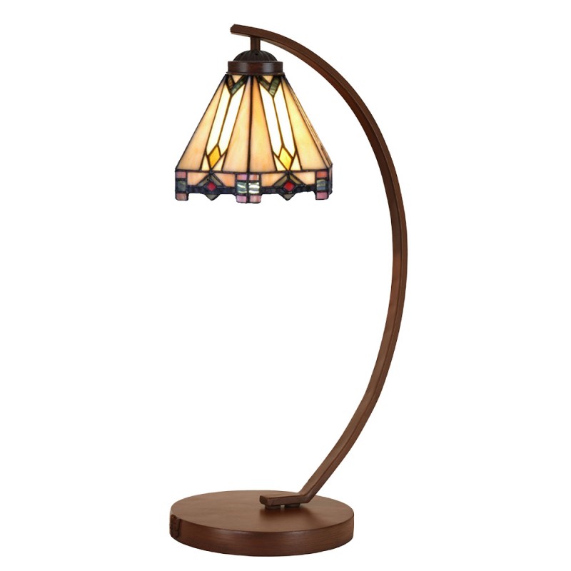 clayre & eef 5LL-6354 Tiffany Tafellamp Ø 20x57 cm Beige Glas Tiffany Bureaulamp