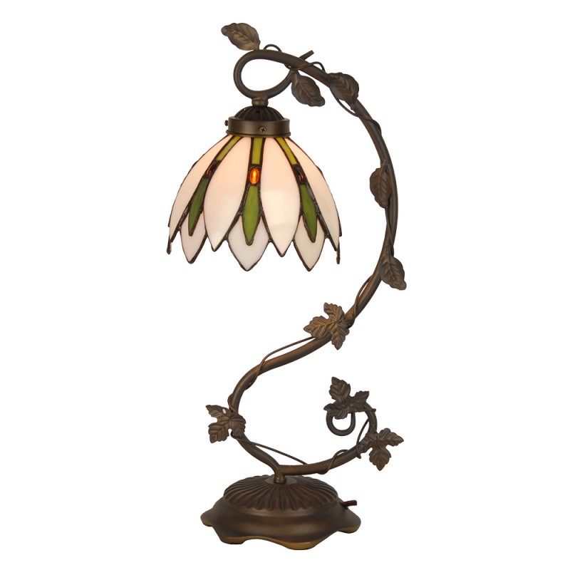 clayre & eef 5LL-6355 Tiffany Tafellamp Ø 18x53 cm Wit Groen Glas Tiffany Bureaulamp
