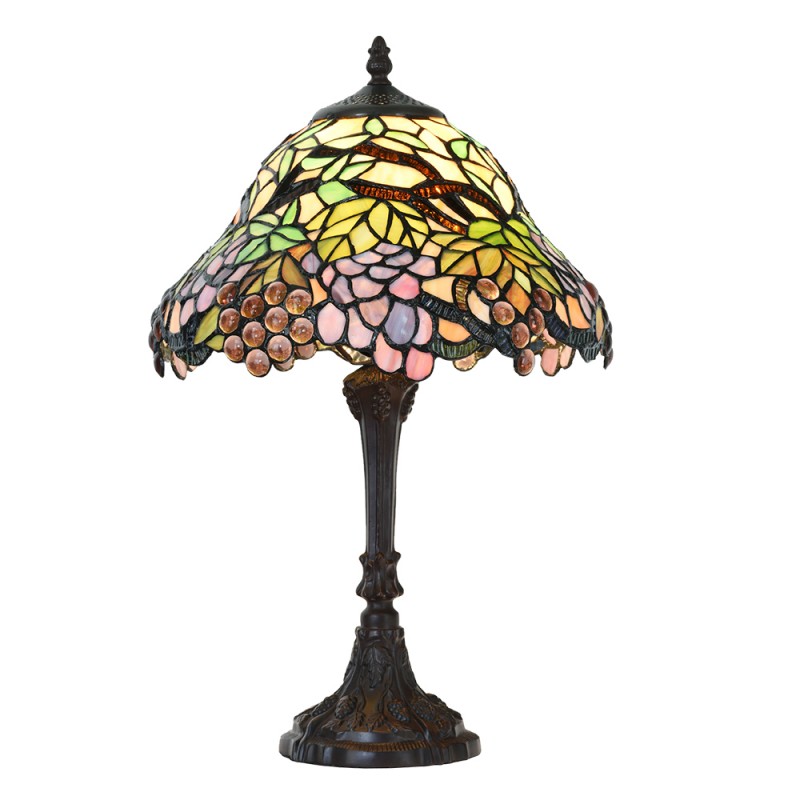 clayre & eef 5LL-789 Tiffany Tafellamp Ø 30x48 cm Groen Blauw Glas Fruit Tiffany Bureaulamp