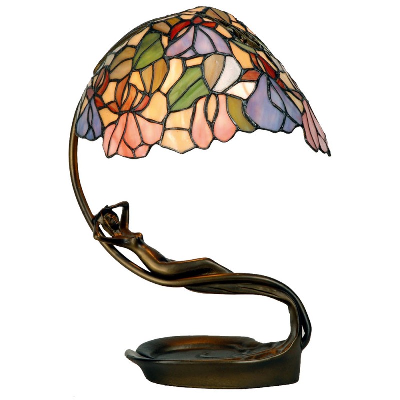 clayre & eef 5LL-799 Tiffany Tafellamp 28x20x40 cm Paars Roze Glas Tiffany Bureaulamp
