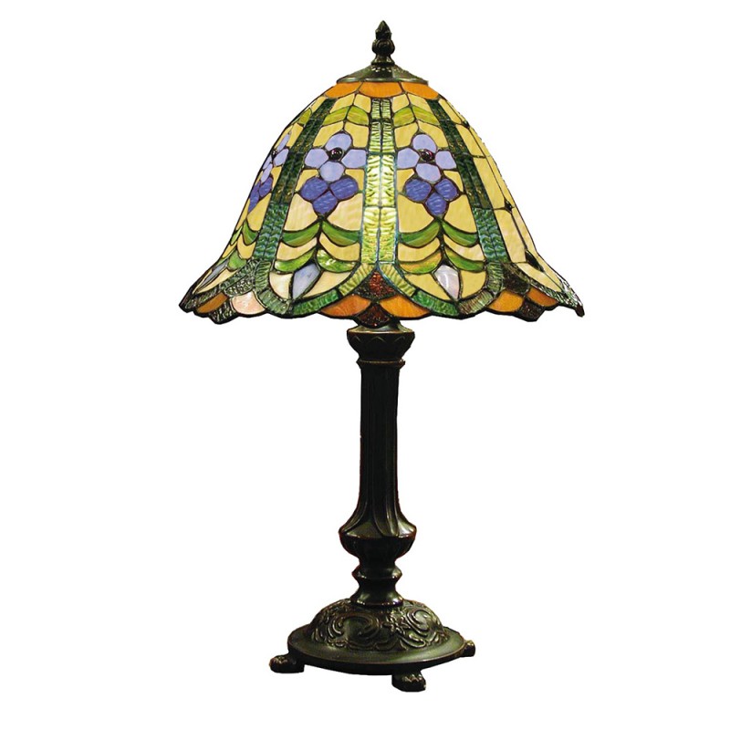 clayre & eef 5LL-8838 Tiffany Tafellamp Ø 30x48 cm Groen Blauw Glas Bloem Tiffany Bureaulamp