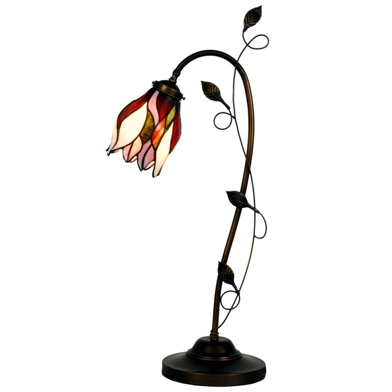 clayre & eef 5LL-8839 Bureaulamp Bankierslamp Tiffany 34x24x72 cm Beige Bruin Glas Tulpen Tafellamp