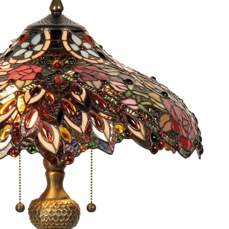 Clayre & Eef 5LL-9027 Tiffany Tafellamp Ø 43x58 Cm Rood Groen Glas Roos Tiffany Bureaulamp