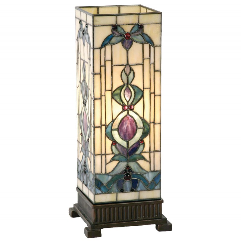 Clayre & Eef 5LL-9220 Tiffany Tafellamp 18x18x45 Cm Beige Blauw Glas Rechthoek Tiffany Bureaulamp
