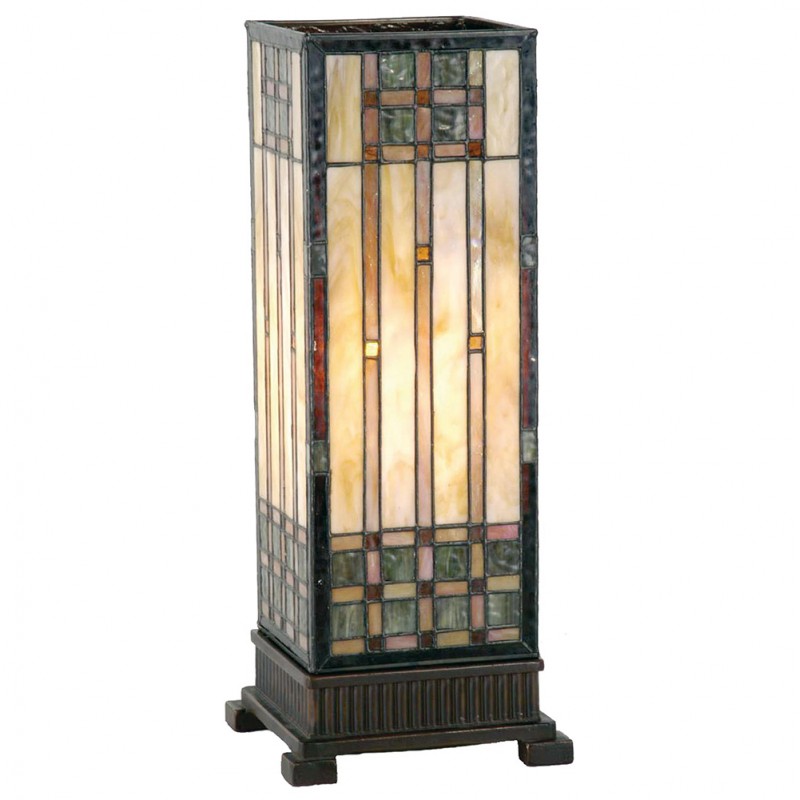 Clayre & Eef 5LL-9221 Tiffany Tafellamp 18x18x45 Cm Beige Bruin Glas Rechthoek Tiffany Bureaulamp