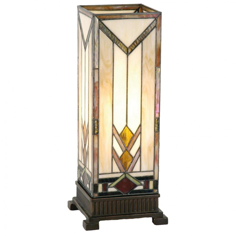 Clayre & Eef 5LL-9227 Tiffany Tafellamp 18x18x45 Cm Beige Geel Glas Rechthoek Tiffany Bureaulamp