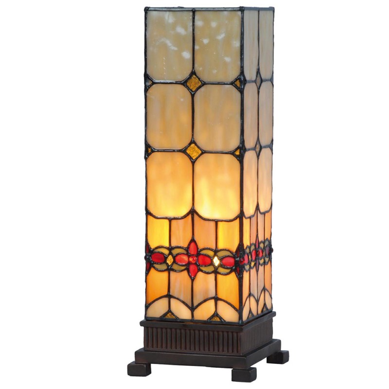 clayre & eef 5LL-9228 Tiffany Tafellamp 12x12x35 cm Geel Glas Rechthoek Tiffany Bureaulamp