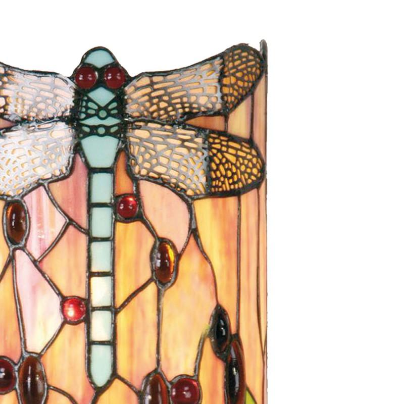 Clayre & Eef 5LL-9292 Wandlamp Tiffany 20x11x36 Cm Groen Bruin Glas Libelle Halfrond Muurlamp
