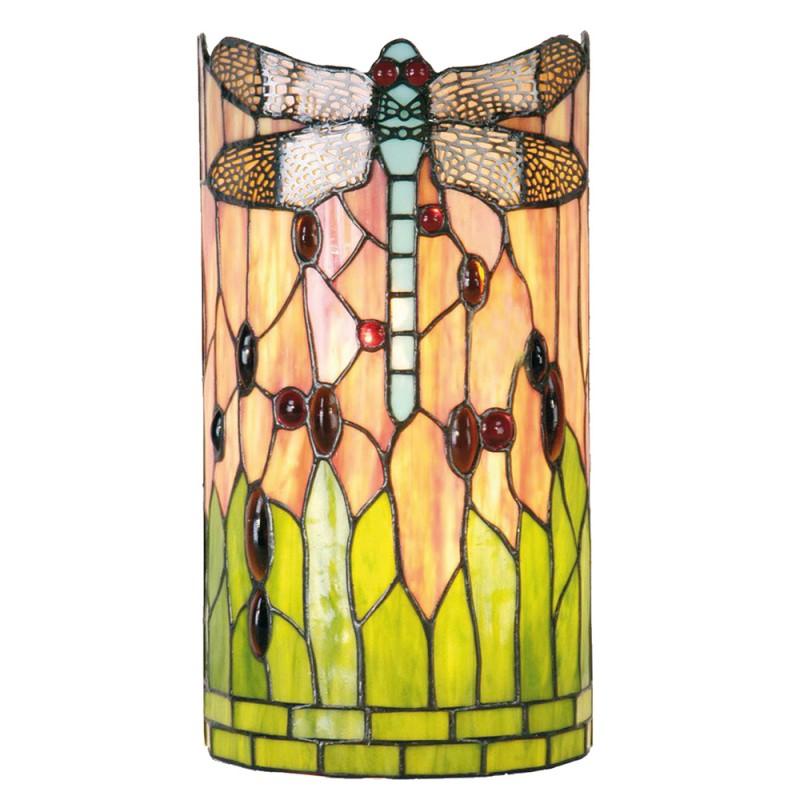 clayre & eef 5LL-9292 Wandlamp Tiffany 20x11x36 cm Groen Bruin Glas Libelle Halfrond Muurlamp