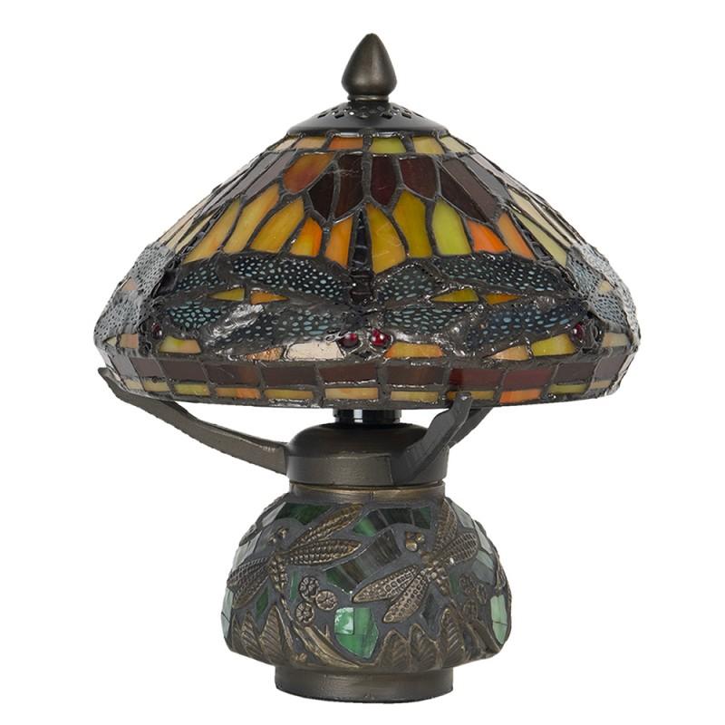Clayre & Eef 5LL-9295 Tiffany Tafellamp Ø 22x21 Cm Bruin Rood Glas Libelle Tiffany Bureaulamp