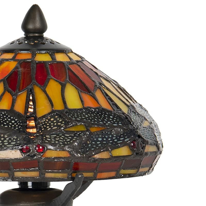 Clayre & Eef 5LL-9295 Tiffany Tafellamp Ø 22x21 Cm Bruin Rood Glas Libelle Tiffany Bureaulamp