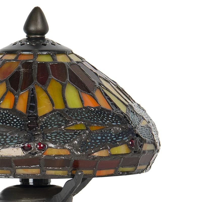 Clayre & Eef 5LL-9295 Tiffany Tafellamp Ø 22x21 Cm Bruin Rood Glas Libelle Tiffany Bureaulamp