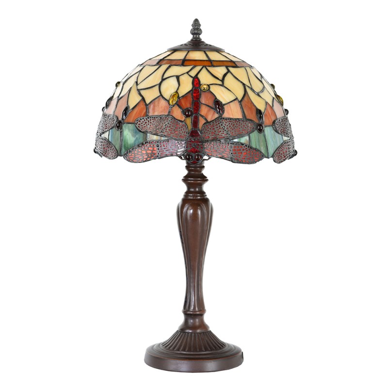 Clayre & Eef 5LL-9347 Tiffany Tafellamp Libelle Ø 30x53 Cm Geel Glas Tiffany Bureaulamp