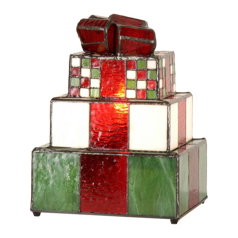 clayre & eef 5LL-9349 Tiffany Tafellamp Cadeau 20x18x26 cm Groen Wit Glas Kerst Tiffany Bureaulamp