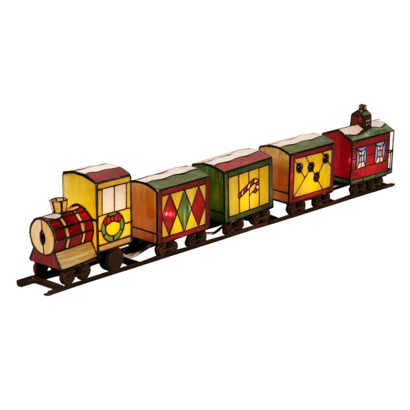 Clayre & Eef 5LL-9350 Tiffany Tafellamp Trein 100x9x20 Cm Rood Groen Glas Tiffany Lampen
