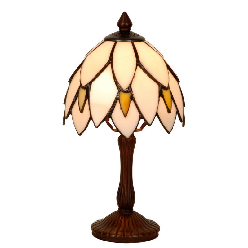 clayre & eef 5LL-963 Tiffany Tafellamp Ø 18x34 cm Beige Bruin Glas Tiffany Bureaulamp