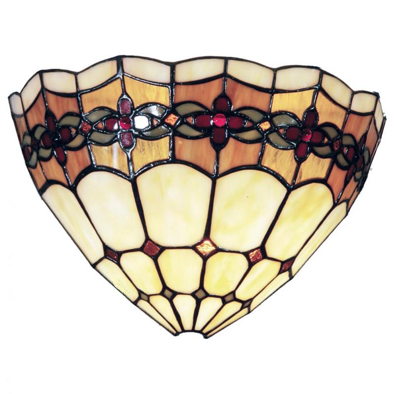 clayre & eef 5LL-9884 Wandlamp Tiffany 30x14x20 cm Beige Bruin Glas Roos Driehoek Muurlamp