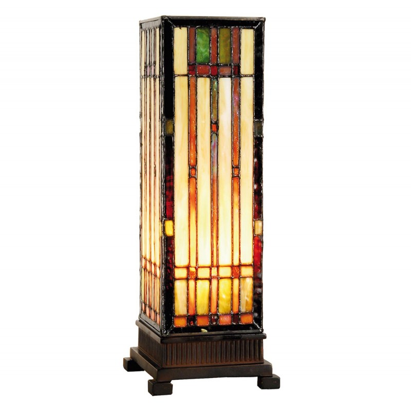 Clayre & Eef 5LL-9917 Tiffany Tafellamp 12x12x35 Cm Beige Bruin Glas Rechthoek Tiffany Bureaulamp