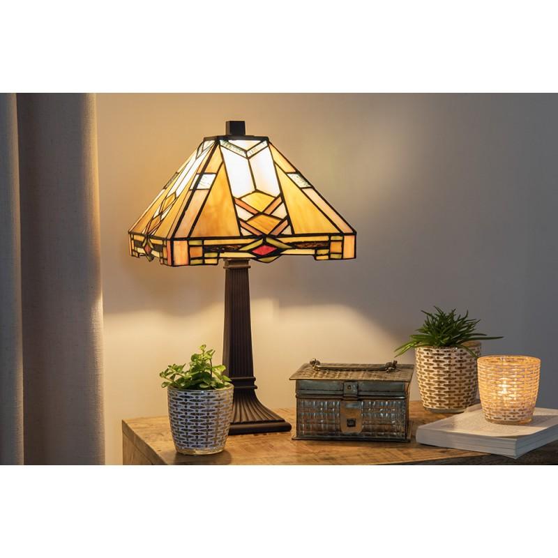 Clayre & Eef 5LL-9928 Tiffany Tafellamp 22x22x38 Cm Beige Geel Glas Tiffany Bureaulamp