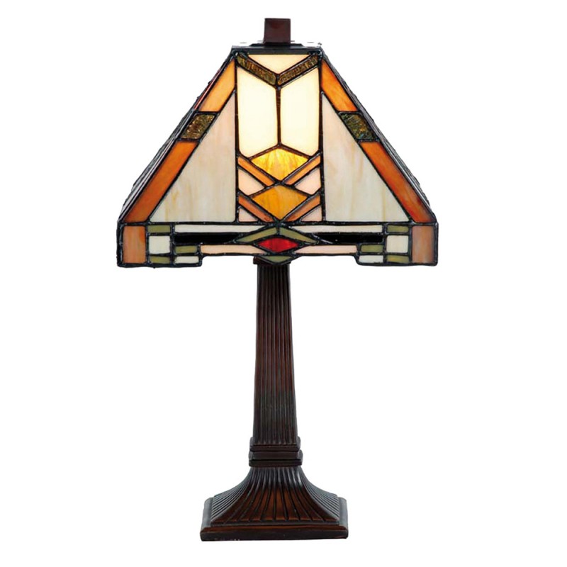 Clayre & Eef 5LL-9928 Tiffany Tafellamp 22x22x38 Cm Beige Geel Glas Tiffany Bureaulamp