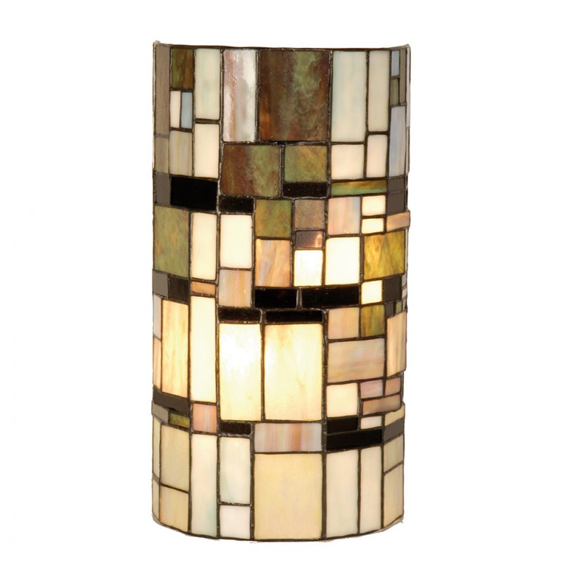 clayre & eef 5LL-9994 Wandlamp Tiffany 20x11x36 cm Beige Bruin Kunststof Halfrond Muurlamp