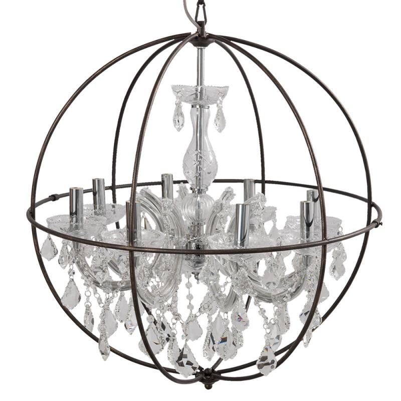 Clayre & Eef 5LL-CR120 Kroonluchter Ø 66x70/190 Cm E14/max 8x40W Transparant Metaal Rond Hanglamp