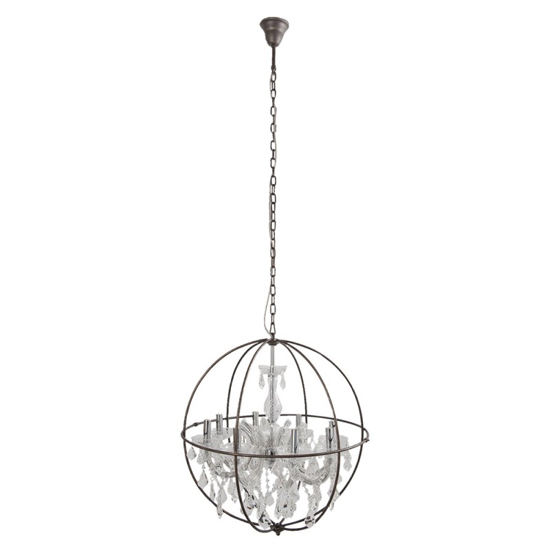 Clayre & Eef 5LL-CR120 Kroonluchter Ø 66x70/190 Cm E14/max 8x40W Transparant Metaal Rond Hanglamp