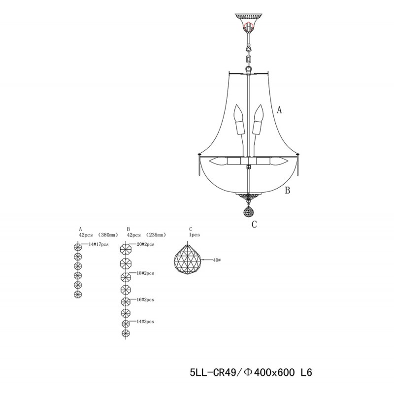 Clayre & Eef 5LL-CR49 Kroonluchter Ø 40x64/184 Cm Zilverkleurig IJzer Hanglamp