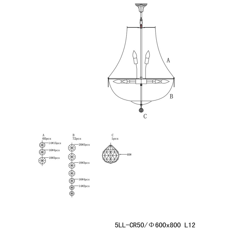 Clayre & Eef 5LL-CR50 Kroonluchter Ø 60x85-200 Cm Zilverkleurig IJzer Hanglamp