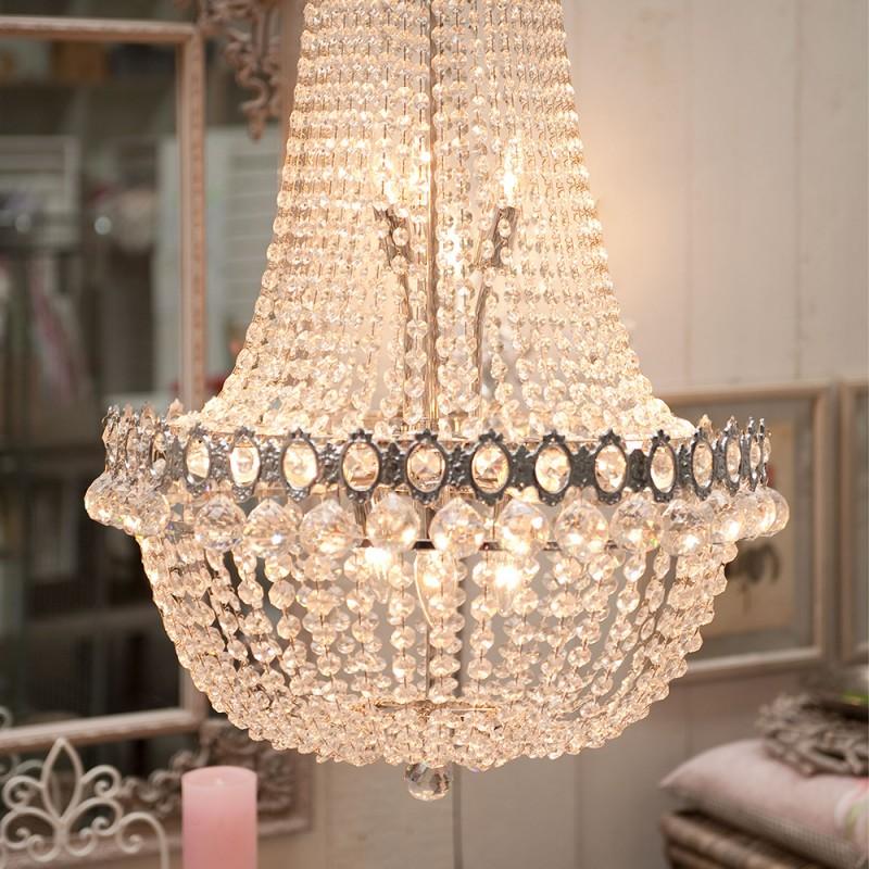 Clayre & Eef 5LL-CR55 Kroonluchter Ø 60x85/200 Cm Transparant IJzer Hanglamp