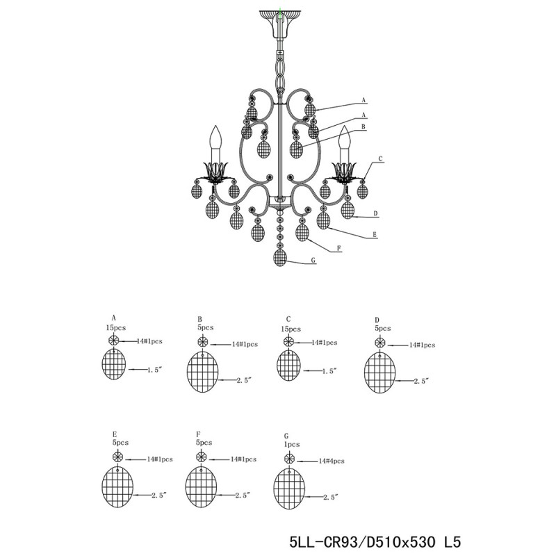 Clayre & Eef 5LL-CR93 Kroonluchter Ø 50x56 Cm Transparant IJzer Hanglamp