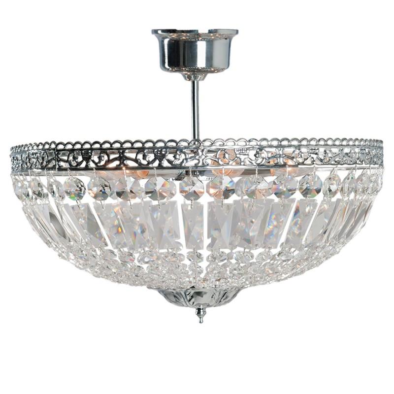 Clayre & Eef 5LL-CR97 Plafondlamp Kristal Ø 47x38 Cm Transparant IJzer Plafonniere
