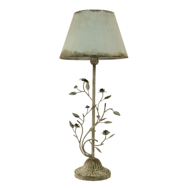 Clayre & Eef 5LMC0001 Tafellamp Ø 33x79 Cm Wit IJzer Bladeren Rond Bureaulamp