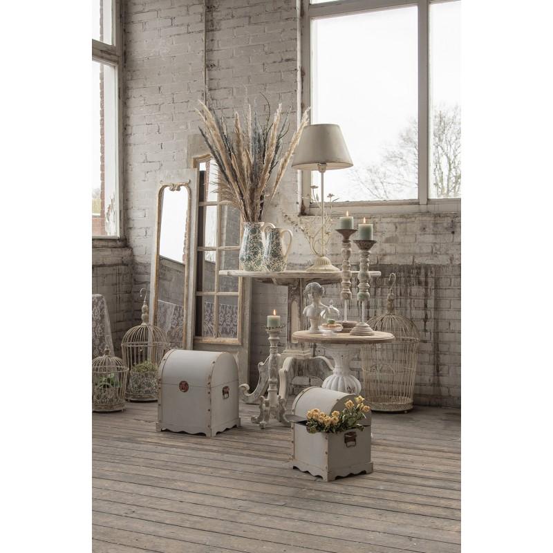 Clayre & Eef 5LMC0001 Tafellamp Ø 33x79 Cm Wit IJzer Bladeren Rond Bureaulamp