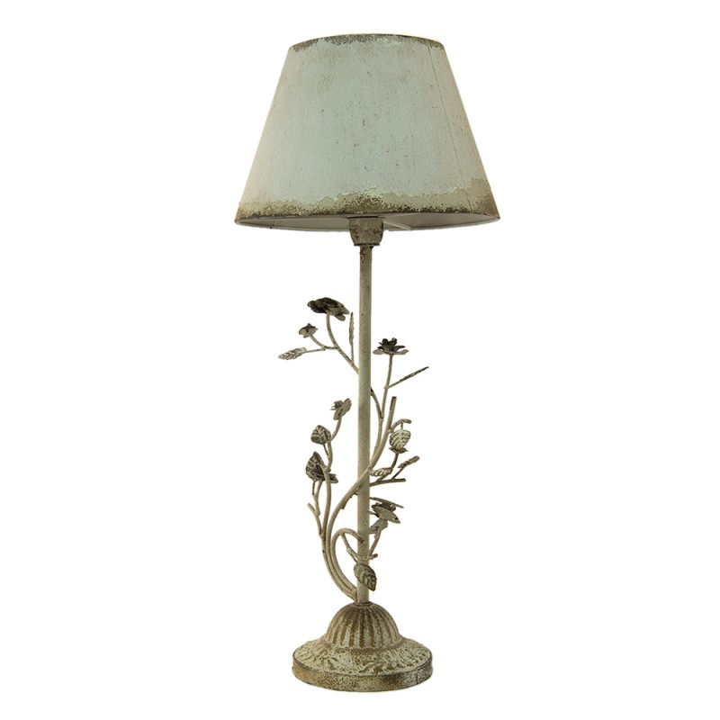 Clayre & Eef 5LMC0001 Tafellamp Ø 33x79 Cm Wit IJzer Bladeren Rond Bureaulamp