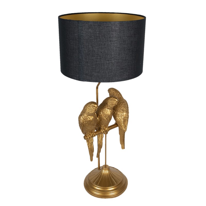Clayre & Eef 5LMC0006 Tafellamp Ø 33x79 Cm Goudkleurig Kunststof Papegaai Rond Bureaulamp