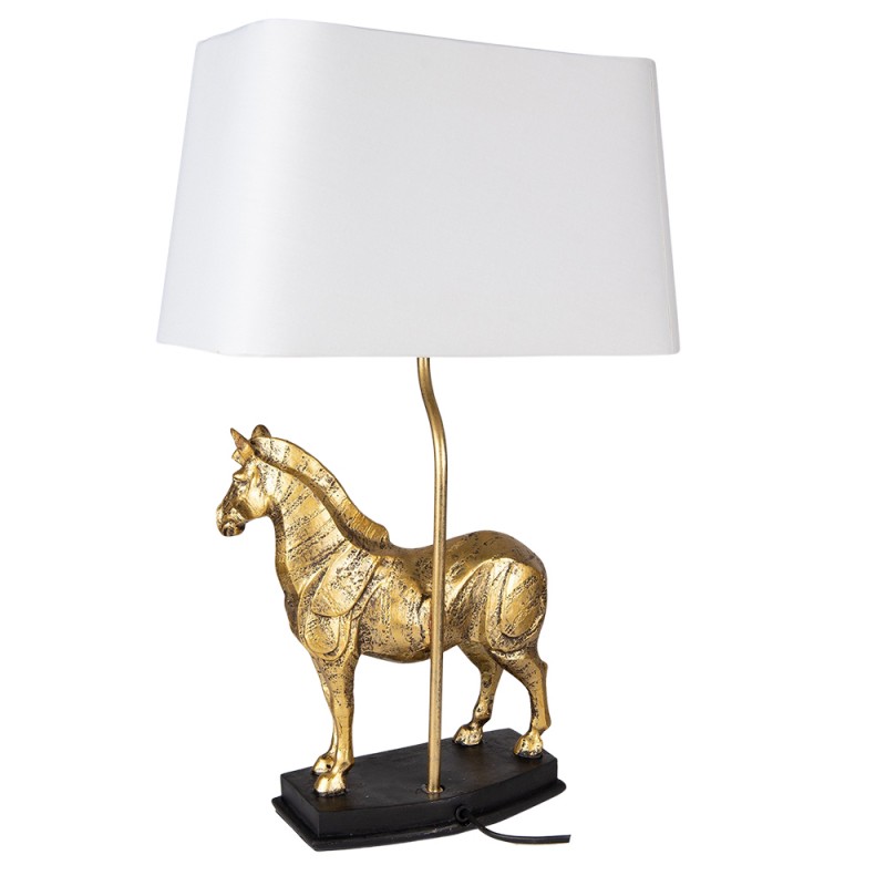 Clayre & Eef 5LMC0019 Tafellamp Paard 35x18x55 Cm Goudkleurig Wit Polyresin Bureaulamp