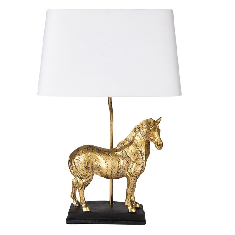 clayre & eef 5LMC0019 Tafellamp Paard 35x18x55 cm Goudkleurig Wit Polyresin Bureaulamp