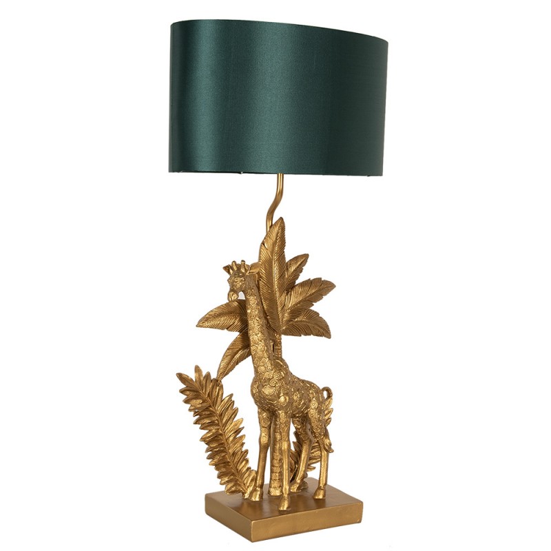 Clayre & Eef 5LMC0023 Tafellamp Giraf 33x20x67 Cm Goudkleurig Groen Polyresin Bureaulamp