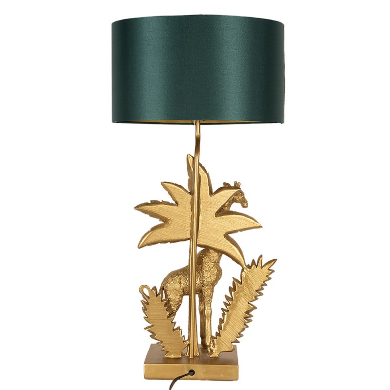 Clayre & Eef 5LMC0023 Tafellamp Giraf 33x20x67 Cm Goudkleurig Groen Polyresin Bureaulamp