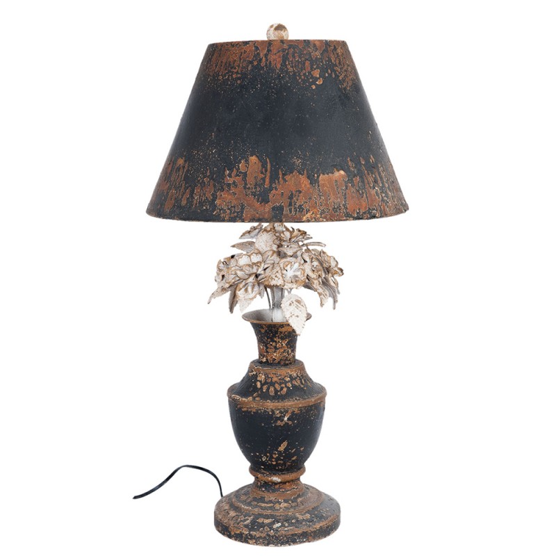 Clayre & Eef 5LMP186 Tafellamp Ø 36x73 Cm Grijs IJzer Bloemen Rond Bureaulamp