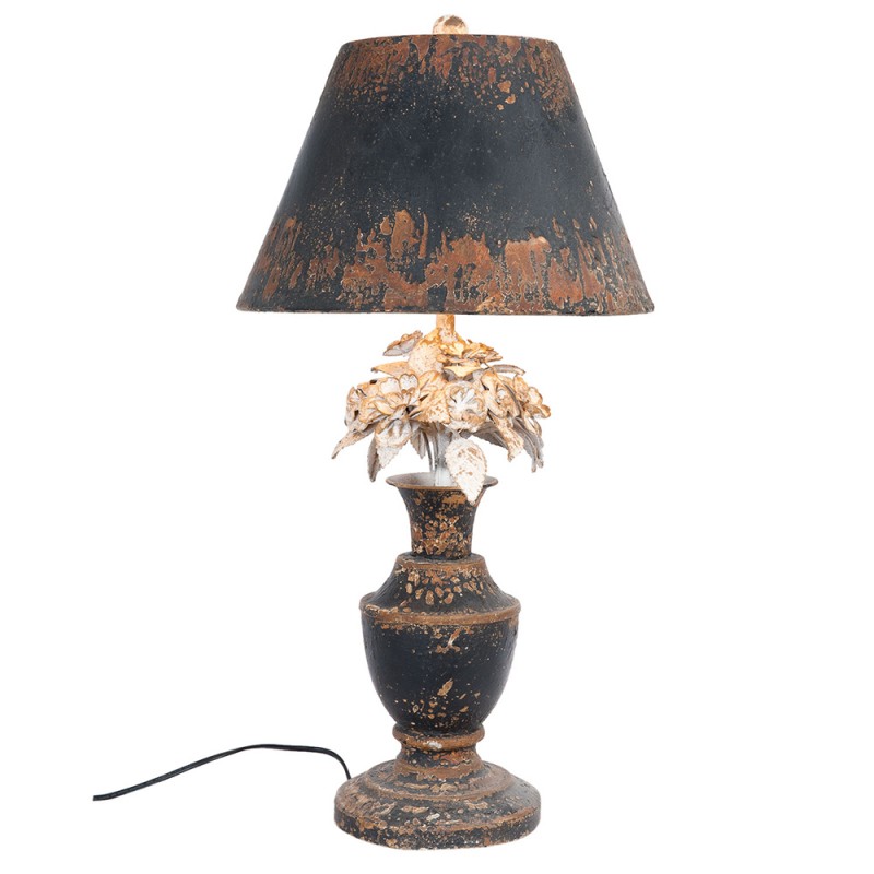 clayre & eef 5LMP186 Tafellamp Ø 36x73 cm Grijs IJzer Bloemen Rond Bureaulamp