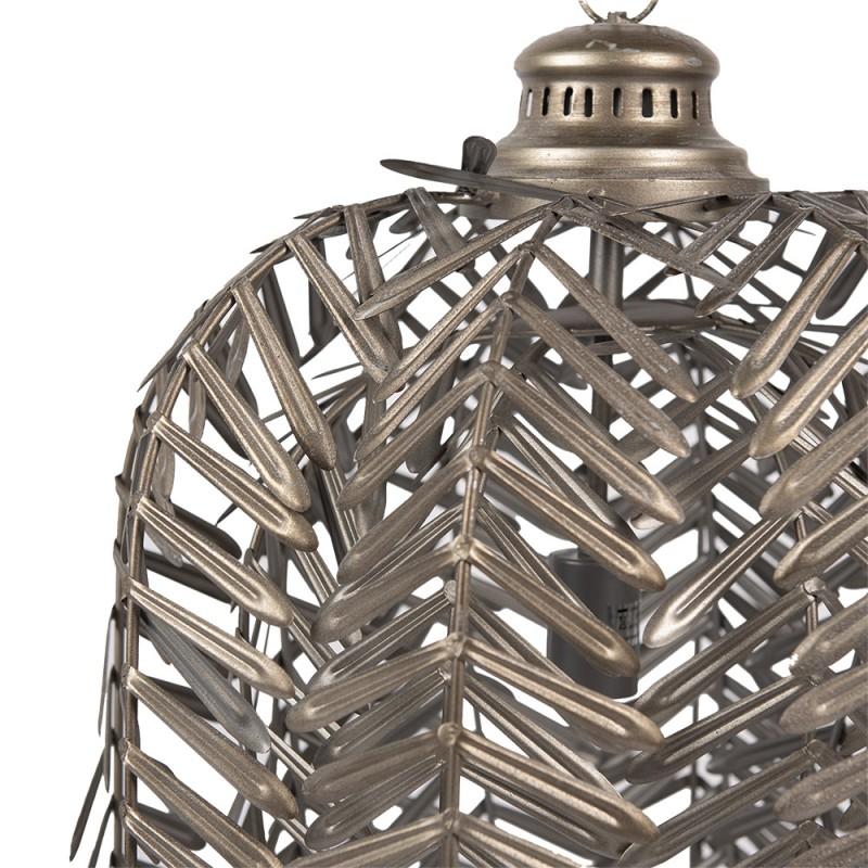 Clayre & Eef 5LMP353 Hanglamp Ø 49x66 Cm Goudkleurig Grijs IJzer Bladeren Hanglamp Eettafel