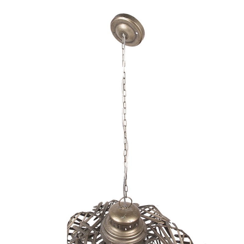 Clayre & Eef 5LMP353 Hanglamp Ø 49x66 Cm Goudkleurig Grijs IJzer Bladeren Hanglamp Eettafel