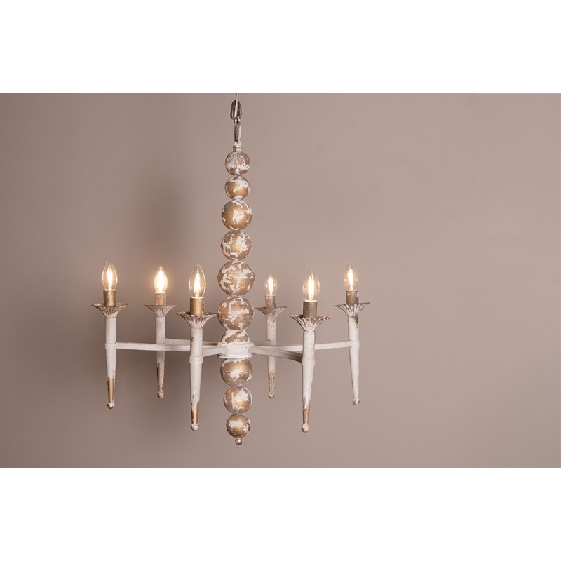 Clayre & Eef 5LMP365 Hanglamp 69x61x79 Cm Beige Goudkleurig IJzer Hanglamp Eettafel