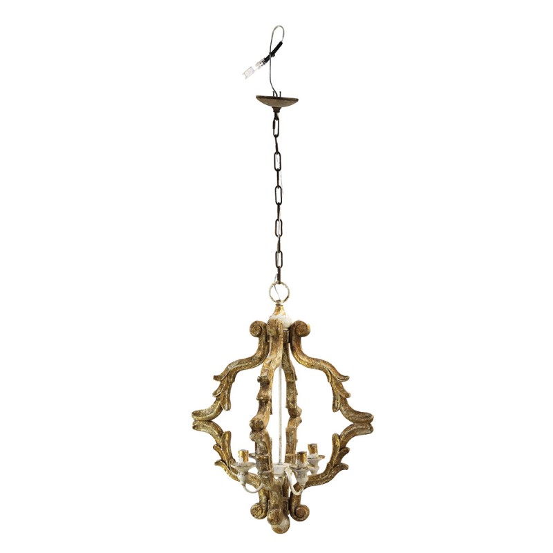 Clayre & Eef 5LMP367 Hanglamp 41x41x75 Cm Goudkleurig Hout Hanglamp Eettafel